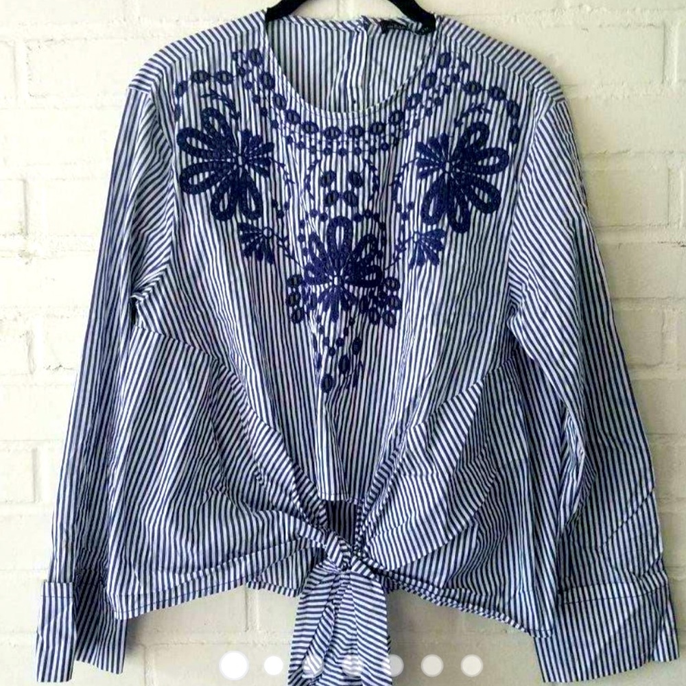 Zara stripe knot cotton blouse